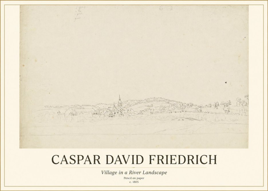 Caspar David Friedrich Village in a River Landscape No1 - Affiche