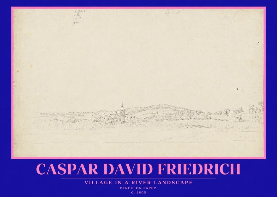 Caspar David Friedrich Village in a River Landscape No2 - Affiche