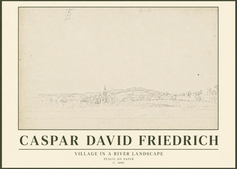 Caspar David Friedrich Village in a River Landscape No3 - Affiche