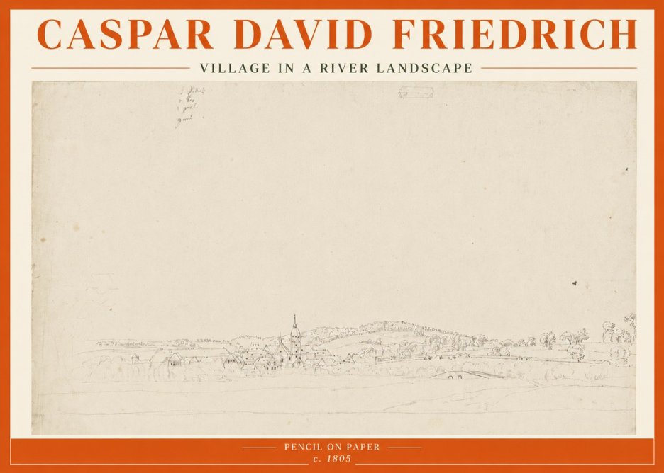 Caspar David Friedrich Village in a River Landscape No5 - Affiche