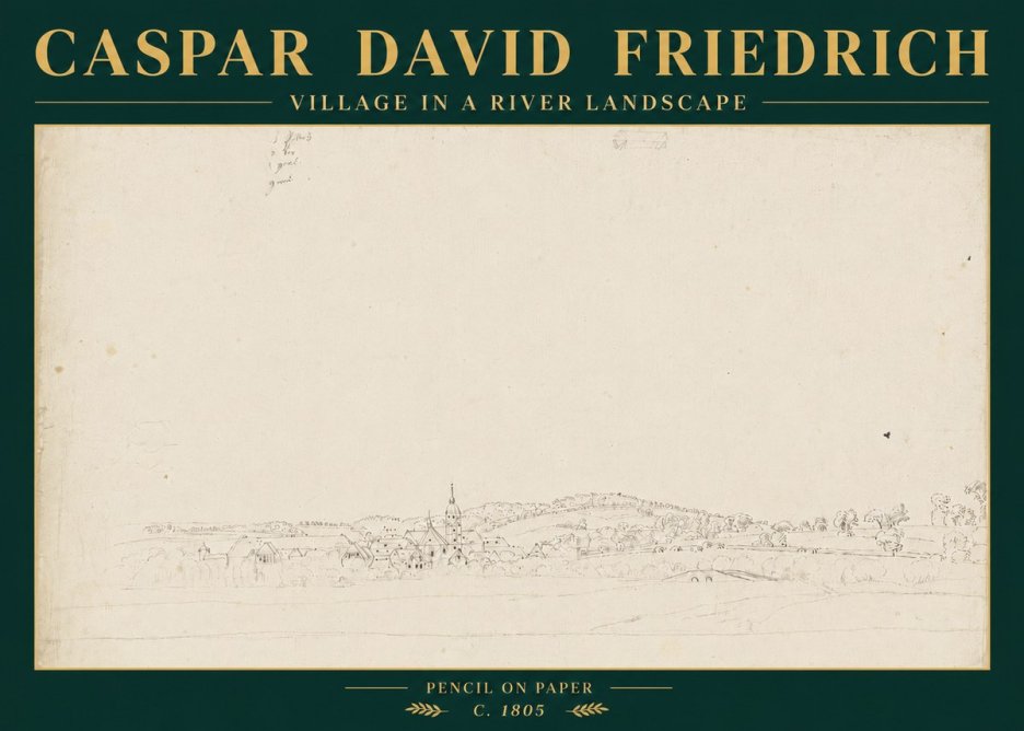 Caspar David Friedrich Village in a River Landscape No6 - Affiche