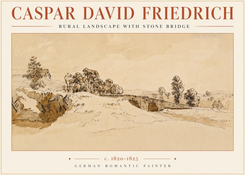 Caspar David Friedrich Rural Landscape with Stone Bridge No4 - Affiche