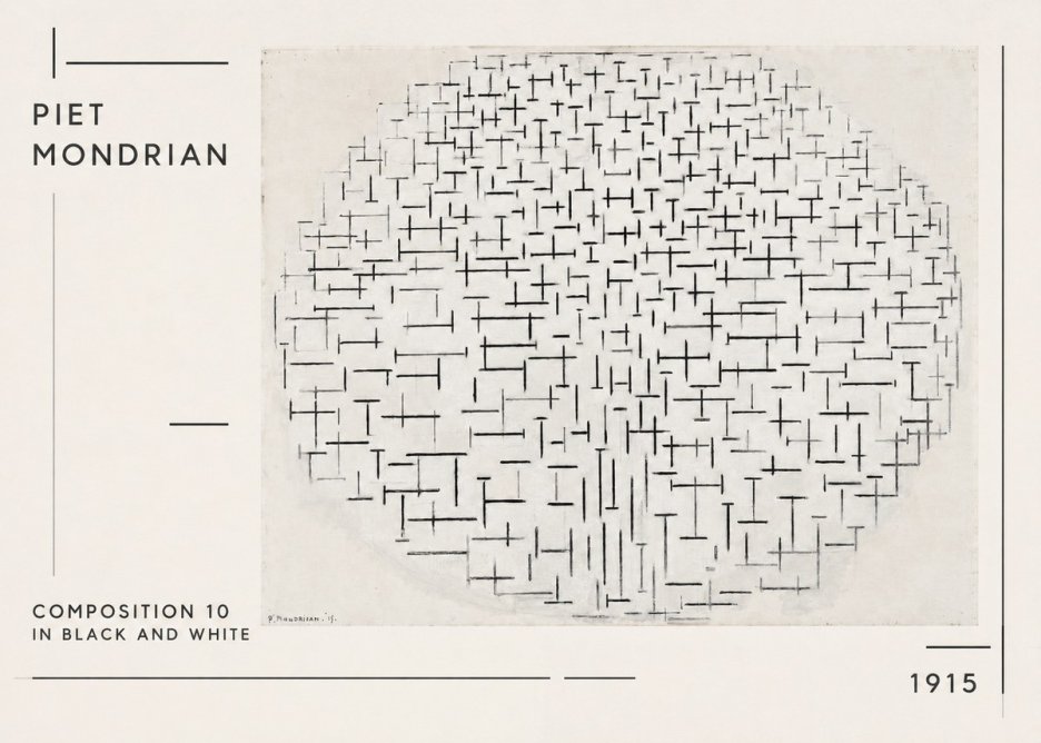 Piet Mondrian Composition 10 in Black and White No1 - Affiche