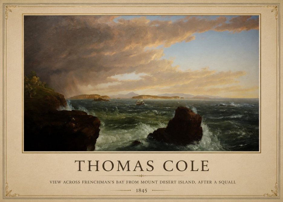 Thomas Cole View Across Frenchman's Bay from Mount Desert Island, After a Squall I No1 - Affiche