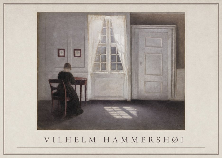 Vilhelm Hammershøi Interior with a Woman at a Table No1 - Affiche