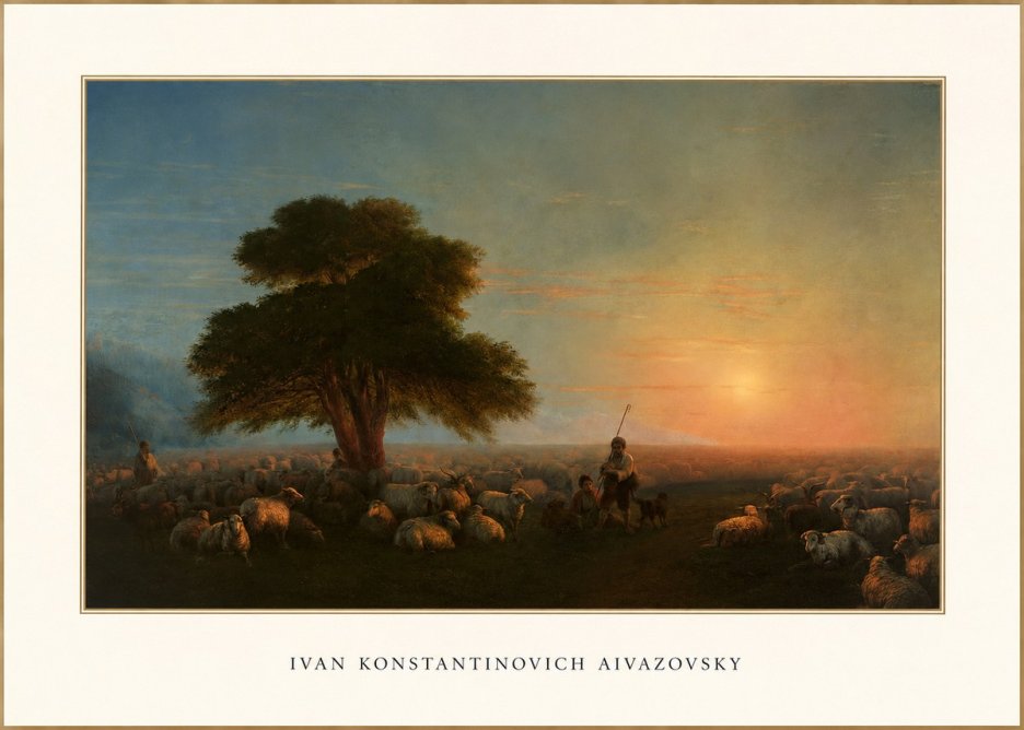 Ivan Konstantinovich Aivazovsky Shepherd with Flock at Sunset No3 - Affiche