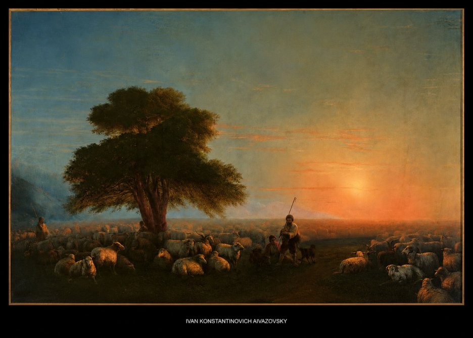 Ivan Konstantinovich Aivazovsky Shepherd with Flock at Sunset No5 - Affiche