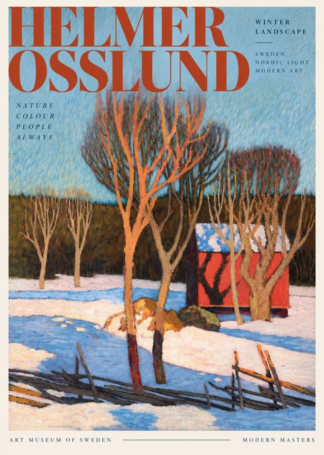 Helmer Osslund Winter Landscape with Red Barn No3 - Affiche