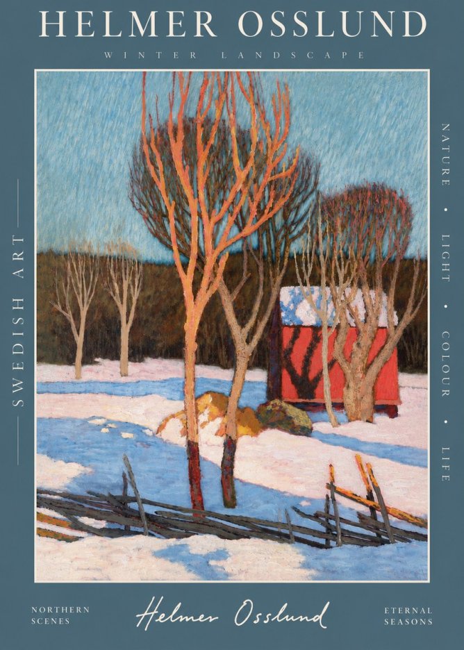Helmer Osslund Winter Landscape with Red Barn No4 - Affiche