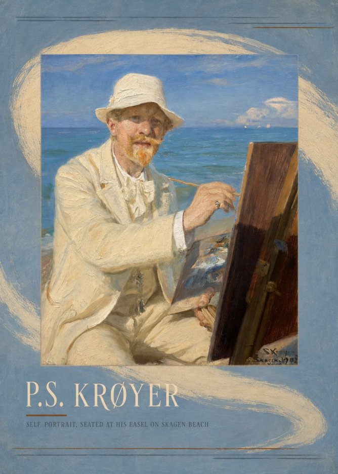 P.S. Krøyer Self-portrait, Seated at His Easel on Skagen Beach No3 - Affiche
