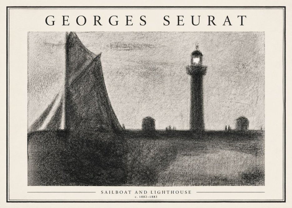 Seurat Sailboat and Lighthouse No3 - Affiche