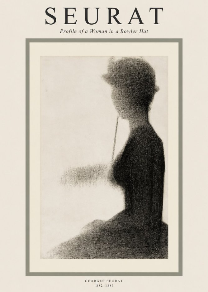 Seurat Profile of a Woman in a Bowler Hat No1 - Affiche