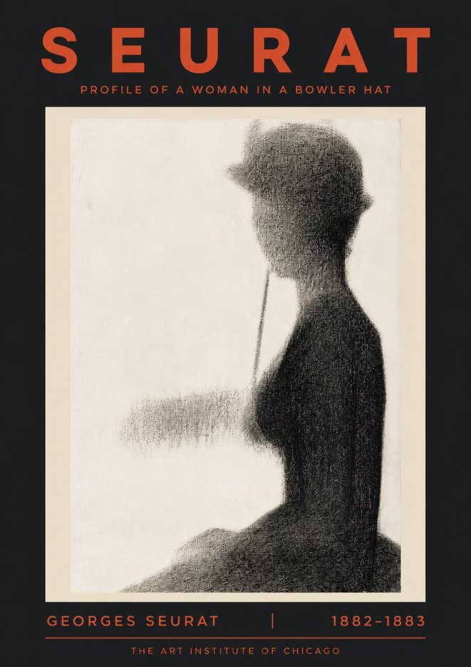 Seurat Profile of a Woman in a Bowler Hat No5 - Affiche