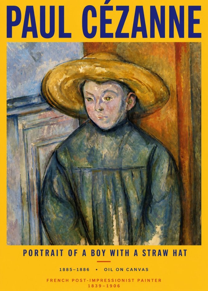 Paul Cézanne Portrait of a Boy with a Straw Hat No2 - Affiche