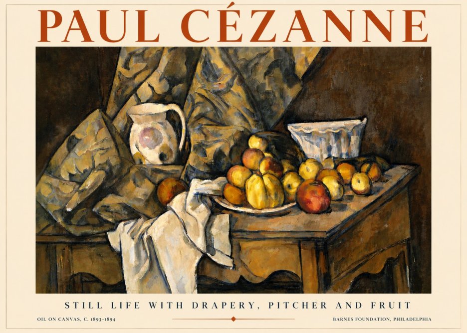 Paul Cézanne Still Life with Drapery, Pitcher and Fruit No4 - Affiche