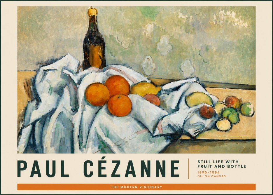 Paul Cézanne Still Life with Fruit and Bottle No3 - Affiche