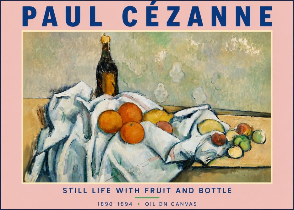 Paul Cézanne Still Life with Fruit and Bottle No4 - Affiche