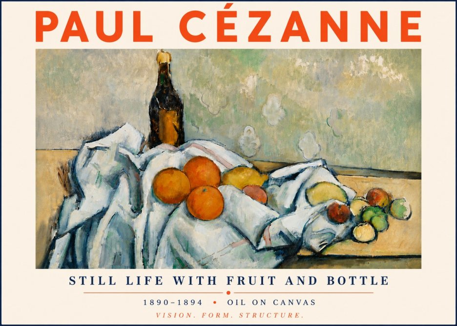 Paul Cézanne Still Life with Fruit and Bottle No6 - Affiche