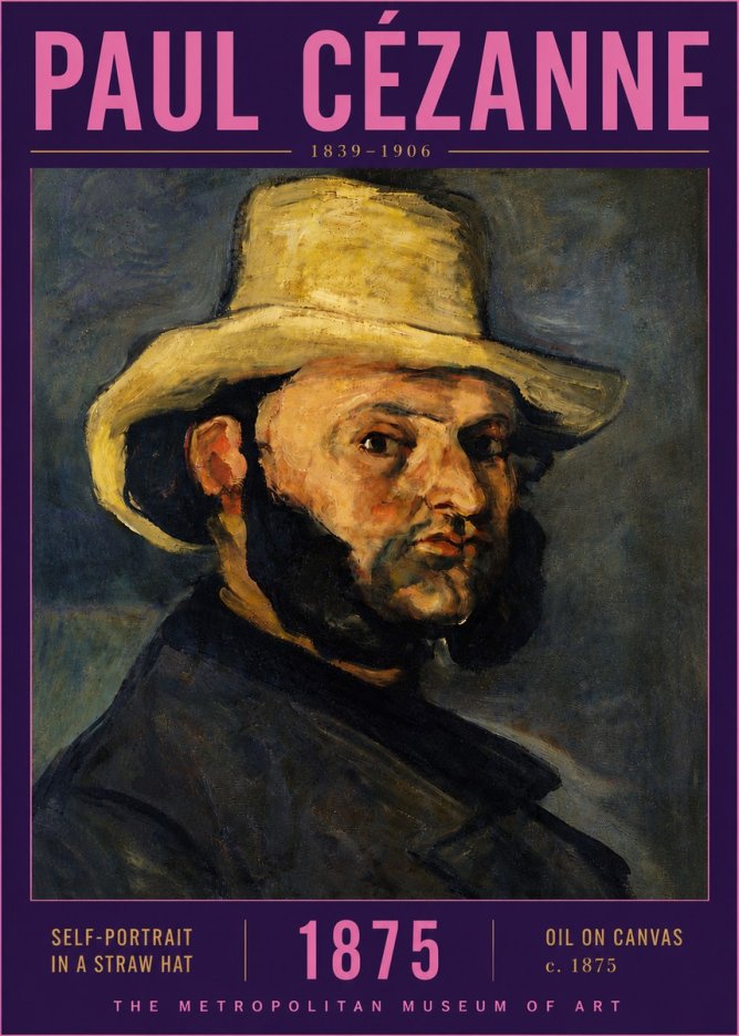 Paul Cézanne Self-portrait in a Straw Hat No5 - Affiche