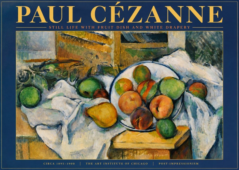 Paul Cézanne Still Life with Fruit Dish and White Drapery No3 - Affiche