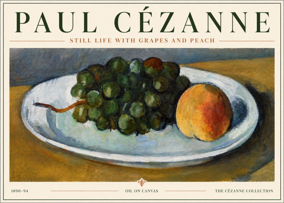 Paul Cézanne Still Life with Grapes and Peach No6 - Affiche