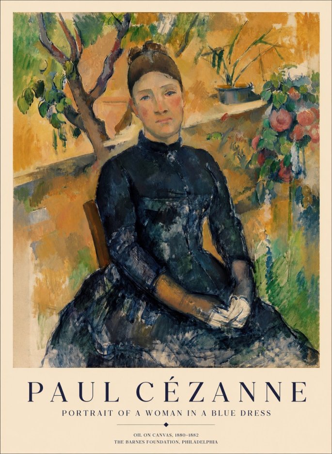 Paul Cézanne Portrait of a Woman in a Blue Dress No1 - Affiche