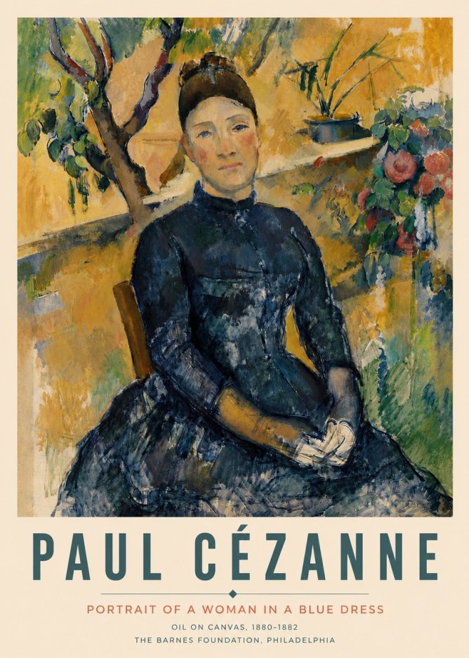 Paul Cézanne Portrait of a Woman in a Blue Dress No4 - Affiche