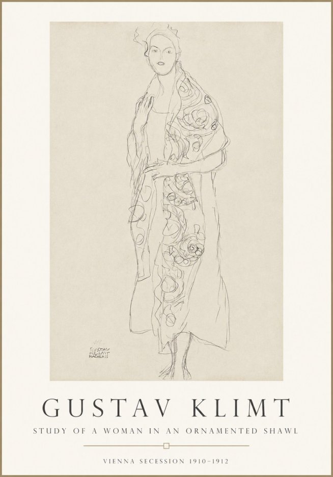 Klimt Study of a Woman in an Ornamented Shawl No1 - Affiche