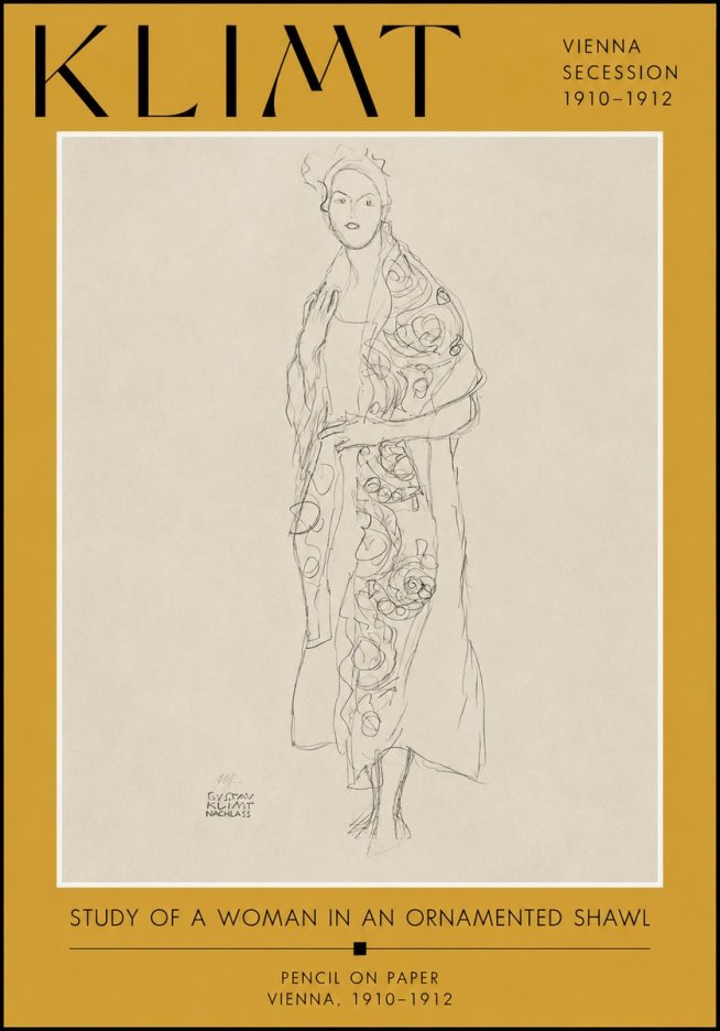 Klimt Study of a Woman in an Ornamented Shawl No2 - Affiche