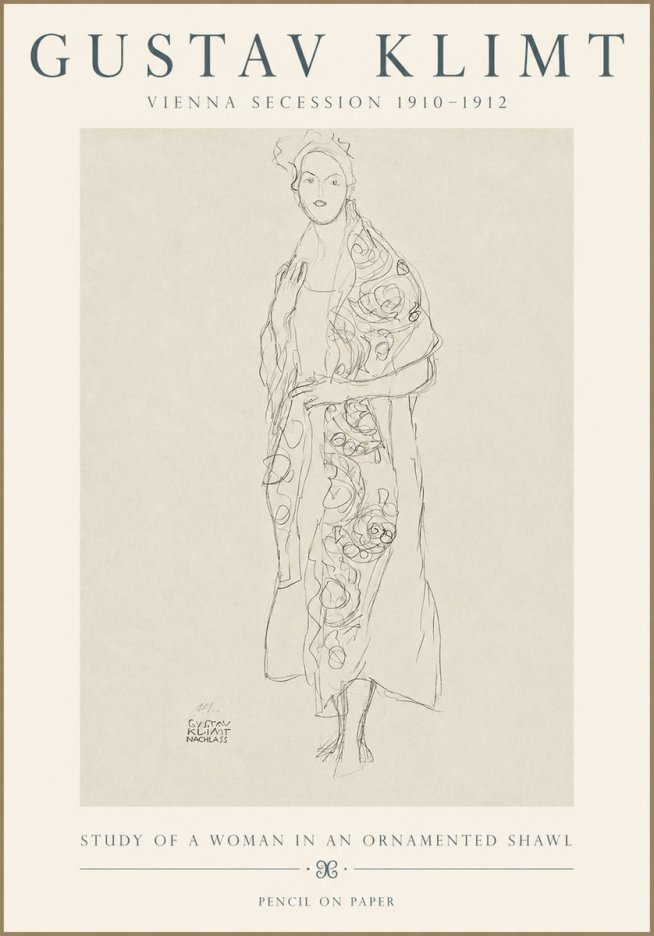 Klimt Study of a Woman in an Ornamented Shawl No3 - Affiche