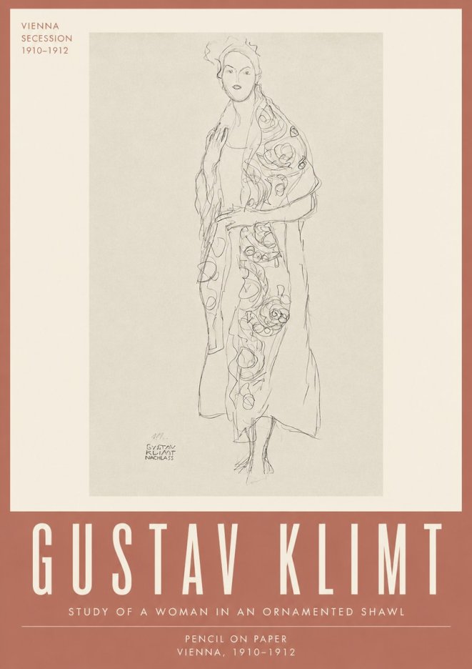 Klimt Study of a Woman in an Ornamented Shawl No4 - Affiche
