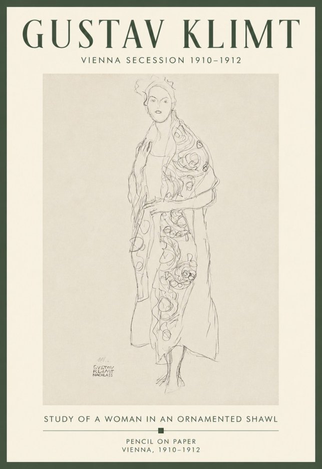 Klimt Study of a Woman in an Ornamented Shawl No5 - Affiche