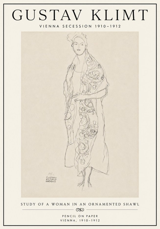 Klimt Study of a Woman in an Ornamented Shawl No6 - Affiche