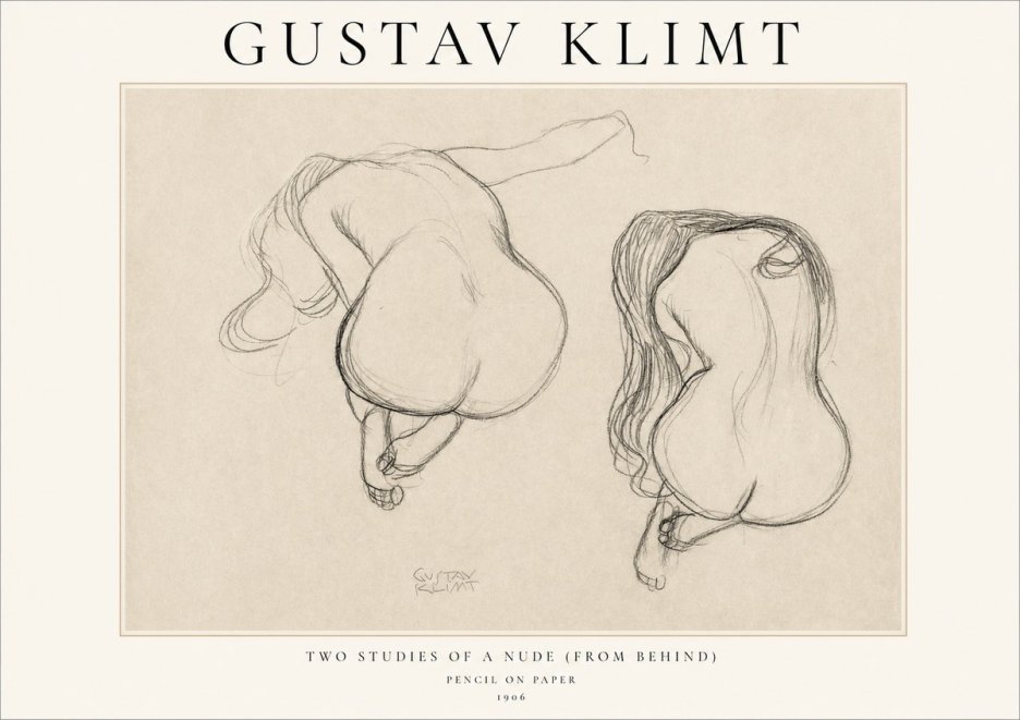 Klimt Two Studies of a Nude (from Behind) No1 - Affiche