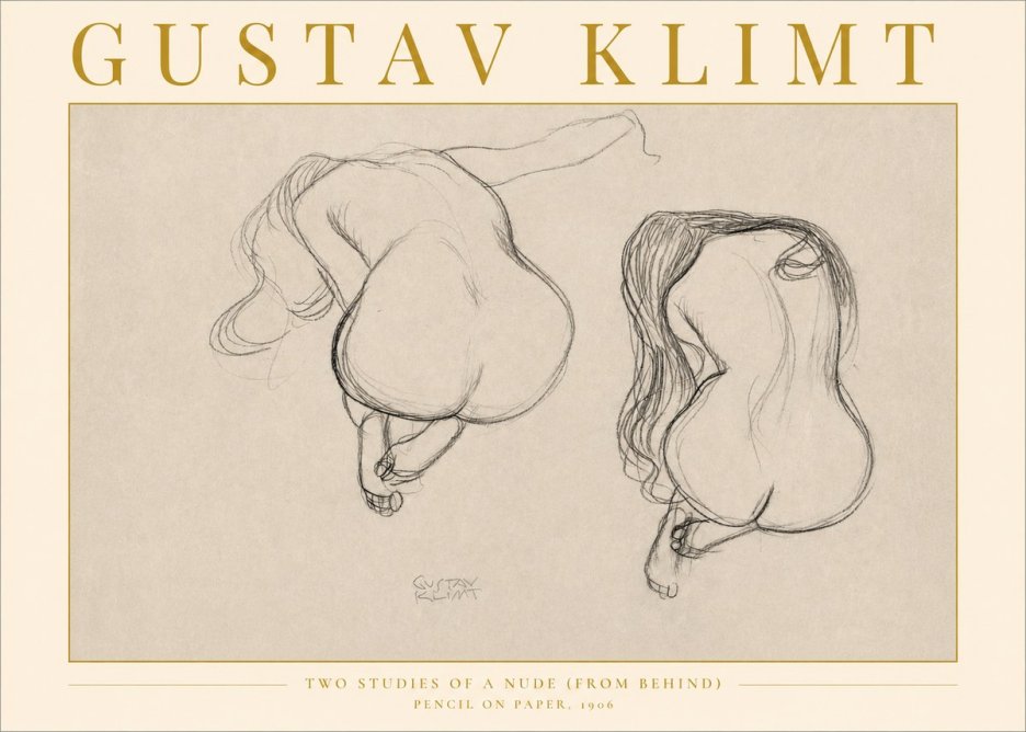 Klimt Two Studies of a Nude (from Behind) No2 - Affiche