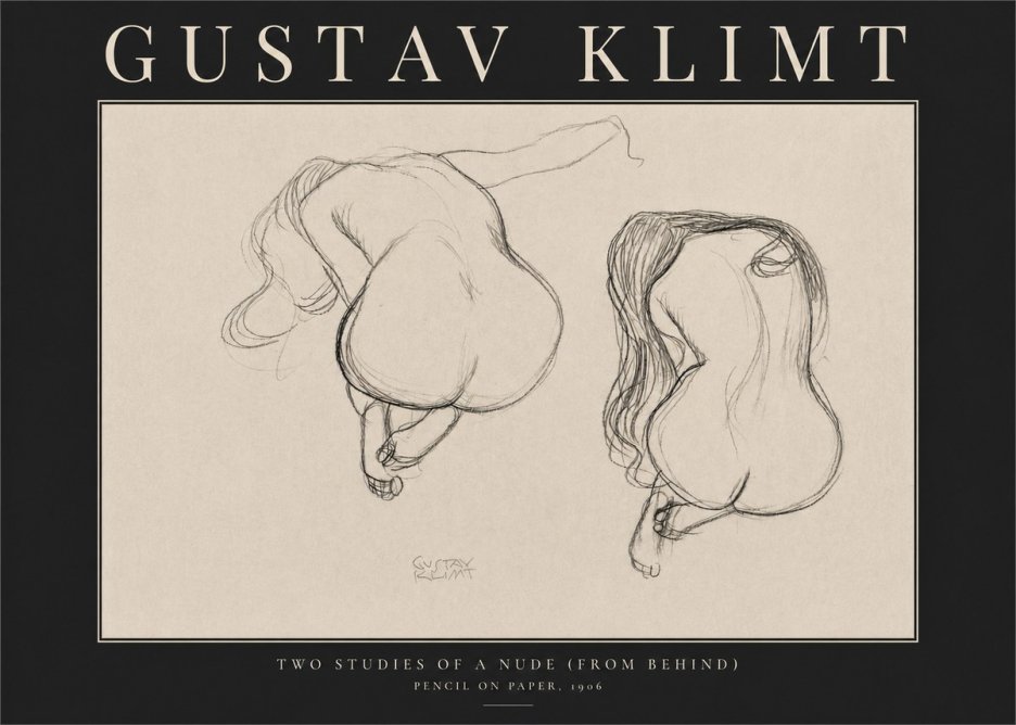 Klimt Two Studies of a Nude (from Behind) No3 - Affiche