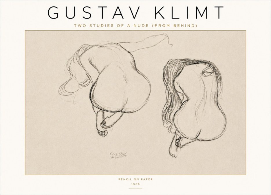 Klimt Two Studies of a Nude (from Behind) No4 - Affiche