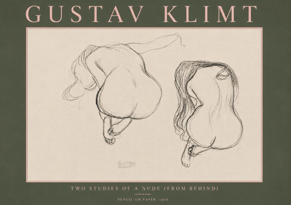 Klimt Two Studies of a Nude (from Behind) No5 - Affiche