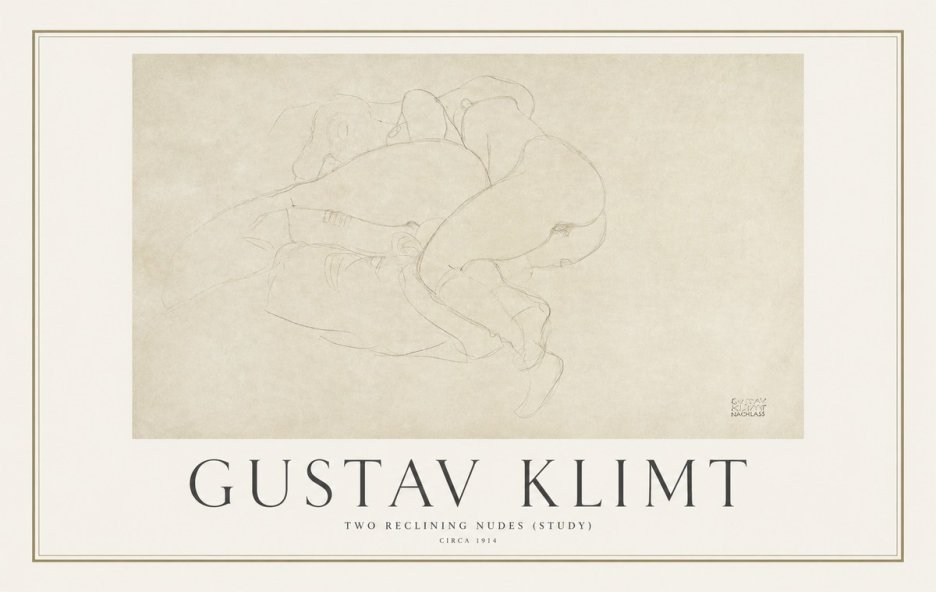 Klimt Two Reclining Nudes (Study) No1 - Affiche