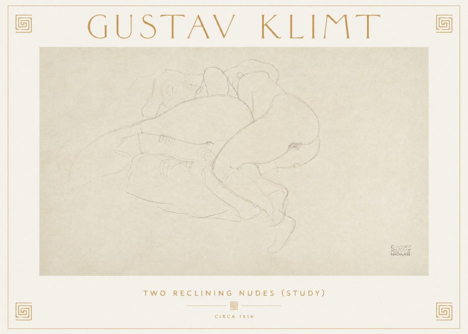Klimt Two Reclining Nudes (Study) No2 - Affiche