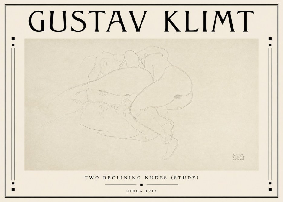 Klimt Two Reclining Nudes (Study) No3 - Affiche