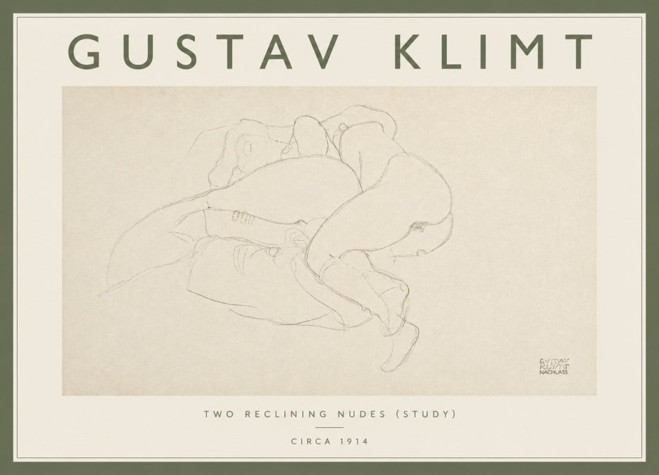 Klimt Two Reclining Nudes (Study) No4 - Affiche