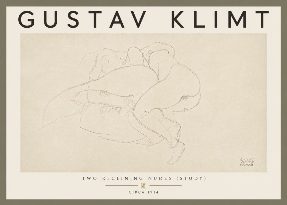 Klimt Two Reclining Nudes (Study) No5 - Affiche