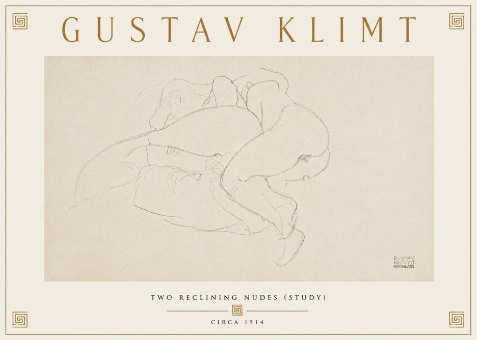 Klimt Two Reclining Nudes (Study) No6 - Affiche