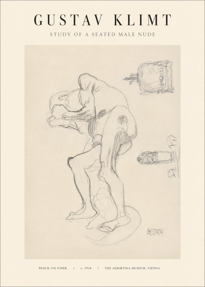 Klimt Study of a Seated Male Nude No1 - Affiche