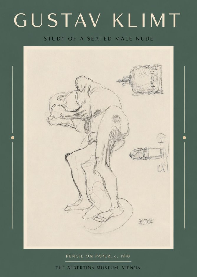 Klimt Study of a Seated Male Nude No2 - Affiche