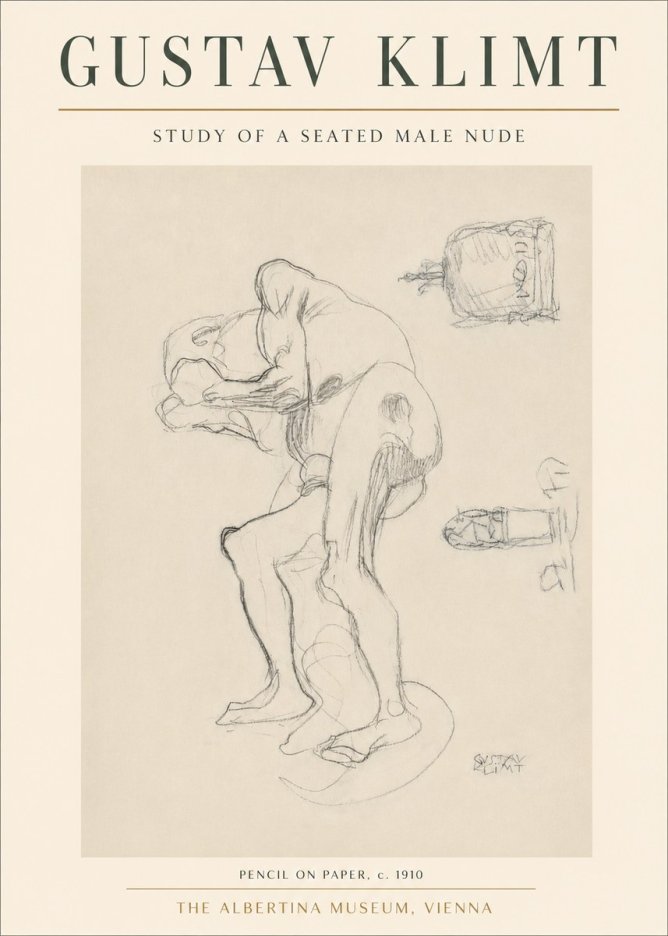 Klimt Study of a Seated Male Nude No3 - Affiche