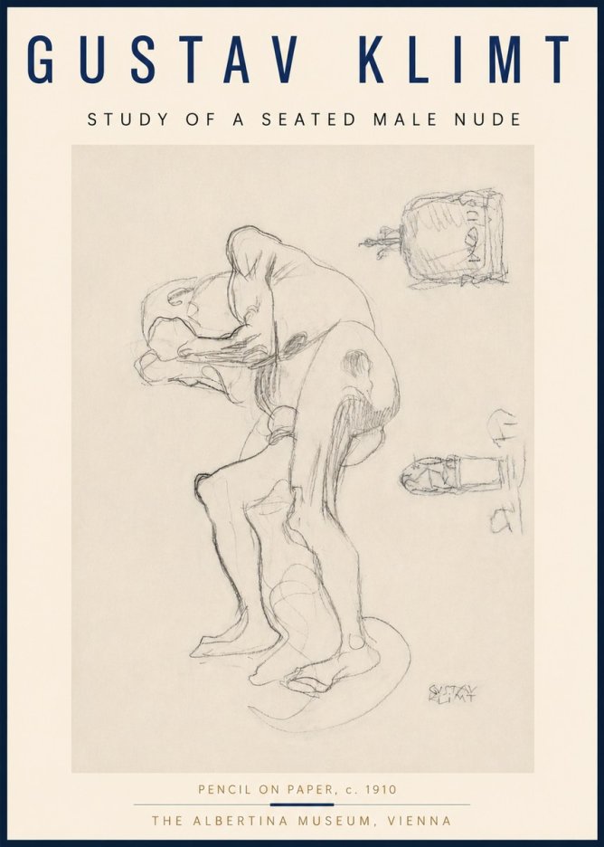 Klimt Study of a Seated Male Nude No4 - Affiche