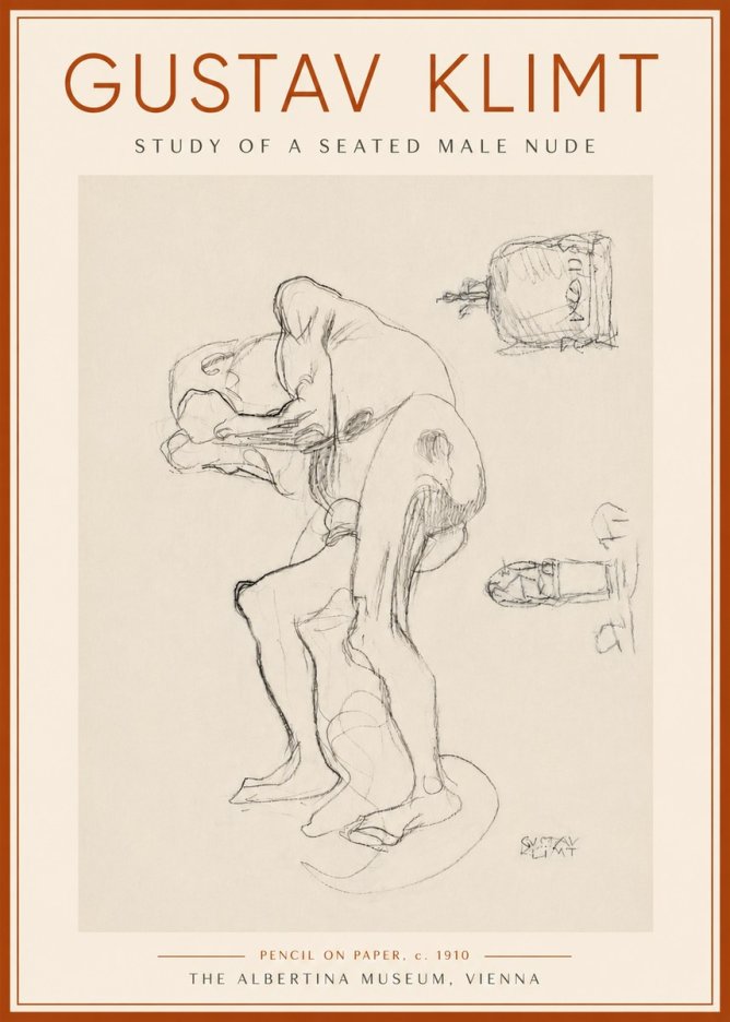 Klimt Study of a Seated Male Nude No6 - Affiche