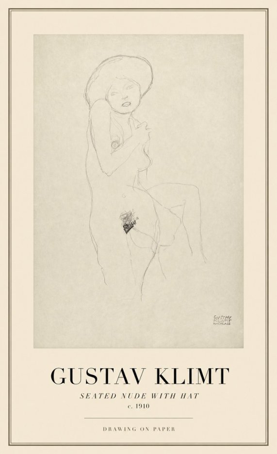 Klimt Seated Nude with Hat No1 - Affiche